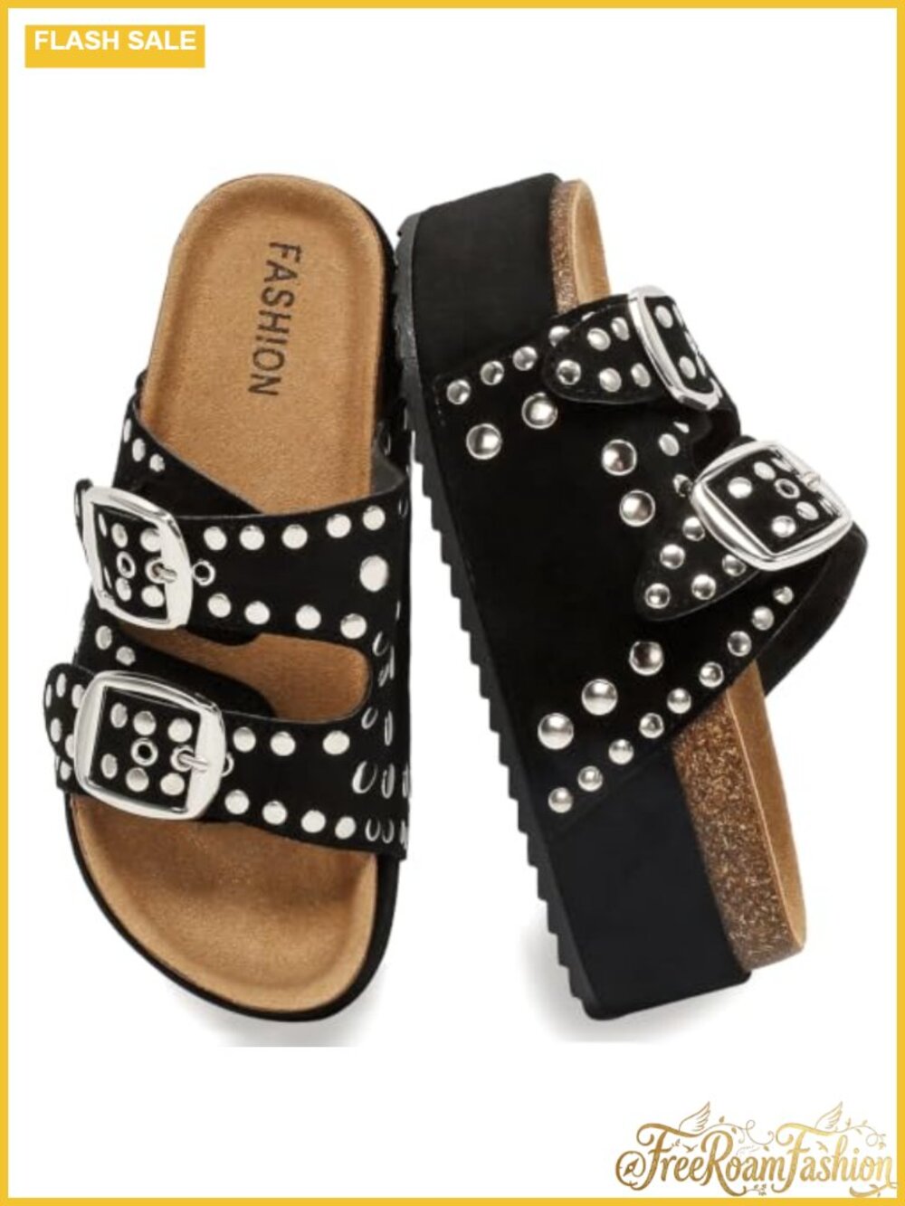 Suede Platform Sandals Cork Footbed Studded Clogs Buckle Slip-On Y2K Slides